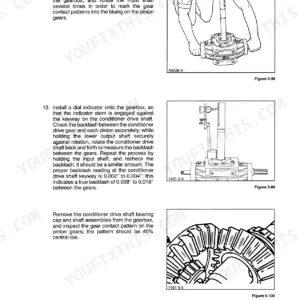 New Holland 1431 gearbox repair: checking gear contact patterns, measuring backlash with dial indicator, and gear inspection.