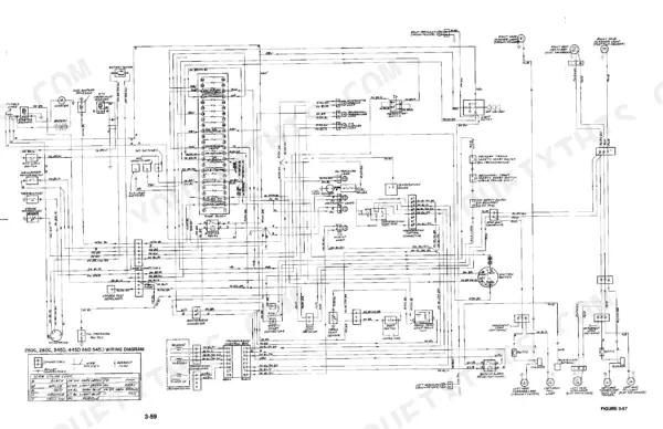 New Holland 250C, 260C, 345C, 345D, 445C, 445D, 545C, 545D, 455D, 555D, 575D, 655D electrical system wiring diagram.