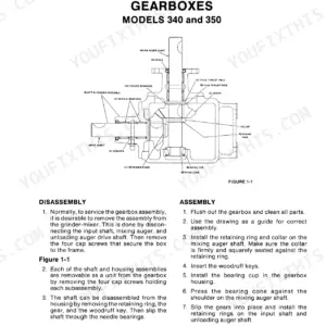 New Holland 340, 350, 351, 352, 353, 354, 355, 357, 358, 359 gearbox exploded view, disassembly, and assembly procedures.