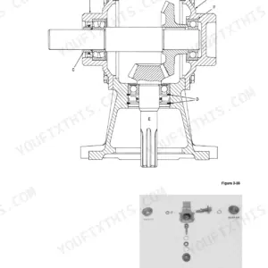 New Holland 442, 452, 462, 463, 465 bevel gearbox cross-section diagram and component exploded view assembly.