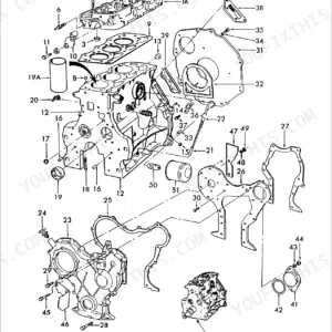 Ford 6600 4 CYL AG TRACTOR exploded view of gasoline cylinder block, head, and related engine components.