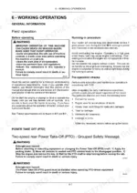 new-holland-workmaster-to-70-tractor-operator-manual-47690424-operations-85.webp New Holland Workmaster 50, 60, 70 operator manual page covering field operation, running-in procedures, and PTO safety.