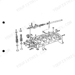 Perkins Engines Limited G4.236 exploded view diagram of the cylinder head assembly, valves, and rocker arm shaft.