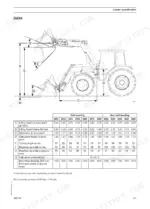 quicke-q20-to-q85-front-loader-technical-manual-12162217-b-specs-79.webp Quicke Q20, Q30, Q40, Q50, Q60, Q25, Q35, Q45, Q55, Q65, Q75, Q85 loader specification diagram and lifting capacity table.