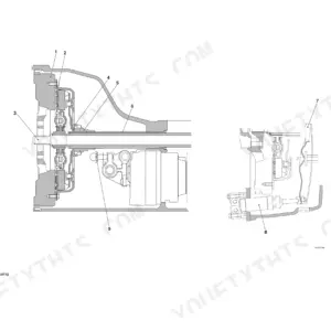 Same Dorado S 70-100, V 70-100 transmission housing diagram showing flywheel, main clutch plate, and clutch piston components.