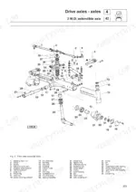 same-dorado-to-85-tractor-workshop-manual-307-1064-3-0-exploded-view-205.webp Same DORADO 55-85 exploded view diagram of 2WD extendible front drive axle assembly and steering components.