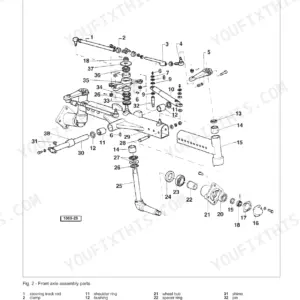 Same DORADO 55-85 exploded view diagram of 2WD extendible front drive axle assembly and steering components.