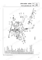 same-silver-to-100-6-tractor-workshop-manual-307-1063-3-0-exploded-view-187.webp Same Silver 80, 90, 100.4, 100.6 exploded view diagram of 2WD extendible front axle assembly and steering components.