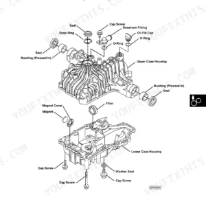 Scotts S2048, S2348, S2554, SCOTTS YARD AND GARDEN TRACTORS exploded view of K62 and K66 transaxle case halves and components.