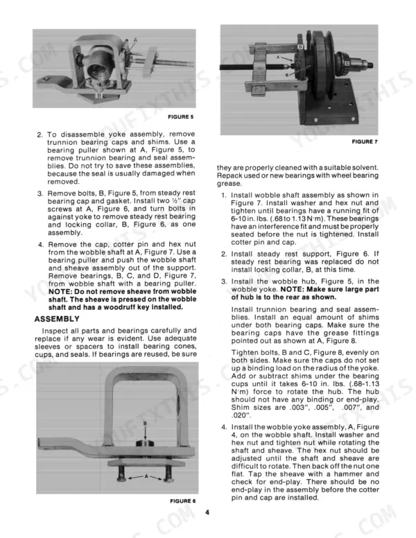 Sperry New Holland 495 service manual: wobble shaft, yoke assembly, and bearing removal and installation procedures.
