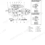 Takeuchi TB260 hydraulic pump construction diagram showing cross-section, components, and Section X-X views.
