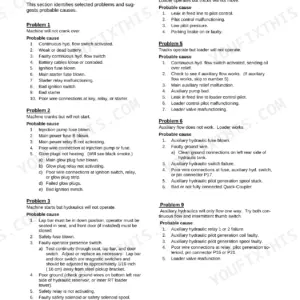 Terex PT-50/60 troubleshooting guide for engine starting, hydraulic, and auxiliary flow problems.