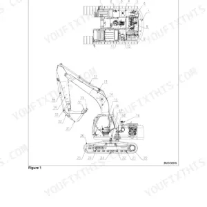 Terex TXC 175LC-1 component location diagram showing numbered parts on the excavator chassis, boom, arm, and undercarriage.