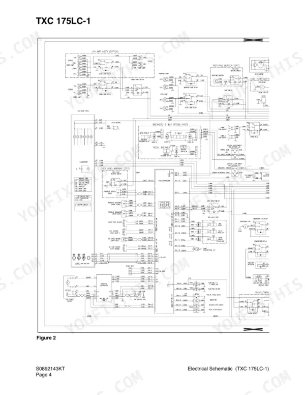 Terex TXC 175LC-1 electrical schematic showing lighting, breaker, sensor, and controller wiring circuits.