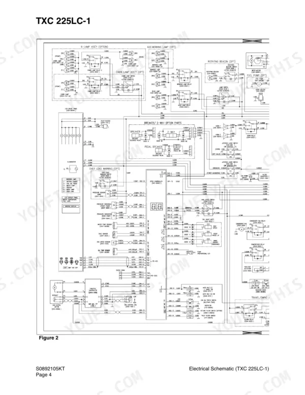 Terex TXC 225LC-1 electrical schematic diagram showing lighting, sensors, EPOS controller, and relay circuits.