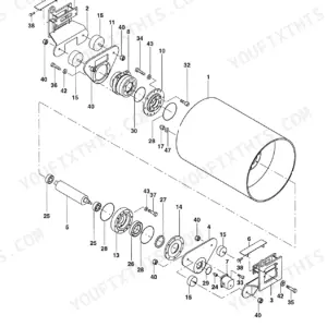 Vibromax 255, 265 exploded view diagram of the drum assembly, including bearings, seals, and mounting brackets.