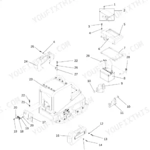 Wacker Neuson DPU 5545, DPU 5045H exploded view showing disassembly of side covers and battery components.