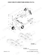 walker-36-to-62-rider-lawnmowers-parts-catalog-5000-8-drivetrain-parts-7.webp Walker 36, 42, 48, 52, 54, 62 exploded view of 36 inch complete carrier frame assembly with parts list labels.