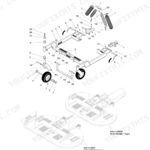 Walker 36, 42, 48, 52, 54, 62 exploded view of 36 inch complete carrier frame assembly with parts list labels.