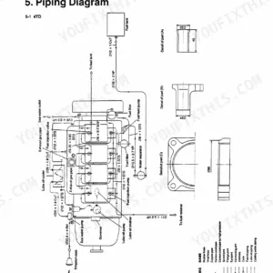 Yanmar 2TD, 3TD, 4TD piping diagram showing fuel, lube oil, and sea water cooling system flow and component details.