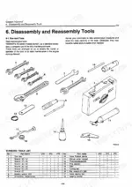 yanmar-2td-3td-4td-marine-diesel-engine-service-manual-a0a1-748-8806-system-diagram-18.webp Yanmar 2TD, 3TD, 4TD standard maintenance tool kit diagram and parts list including wrenches, oiler, and tool box.