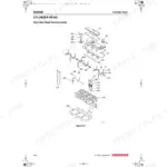 Yanmar 2TNV70, 3TNV70, 3TNV76 exploded view diagram of cylinder head components including valves and rocker arms.
