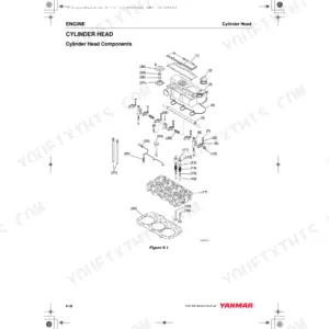 Yanmar 2TNV70, 3TNV70, 3TNV76 exploded view diagram of cylinder head components including valves and rocker arms.