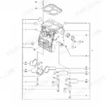 Yanmar 2TNV70-PTB (TB108) exploded view of engine cylinder block and bearings.