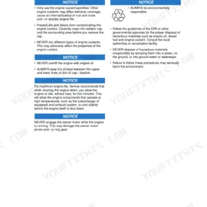 Yanmar 2TNV70, 3TNV70, 3TNV76, 3TNV82A, 3TNV82A-B, 3TNV84, 3TNV88, 3TNV88-B, 3TNV88-U, 3TNV88-Z, 3TNV84T, 3TNV84T-B, 3TNV84T-Z, 4TNV84, 4TNV88, 4TNV88-B, 4TNV88-U, 4TNV88-Z, 4TNV84T, 4TNV84T-B, 4TNV84T-Z, 4TNV94L, 4TNV98, 4TNV98-Z, 4TNV98-E, 4TNV98T, 4TNV98T-Z, 4TNV106, 4TNV106T safety page listing notices for engine coolant, oil, shutdown, and disposal.