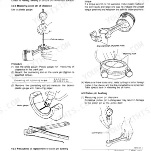 Yanmar 3JH2LE, 4JH2LE, 3,4JH2LE connecting rod crank pin bushing clearance and piston pin bushing measurement procedures.