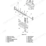 Yanmar 3JH4E, 4JH4AE, 4JH4-TE, 4JH4-HTE, JH4 series exploded view of cylinder head, rocker arm, and valve assembly.