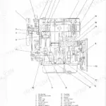 Yanmar 3TN100E, 4TN100E, 4TN100TE, TN 100 series engine cross-sectional view diagram with numbered component parts list.