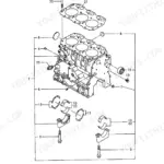 Yanmar 3TNA72L-UBA/UBB engine parts catalog exploded view of cylinder block, main bearings, and gasket assembly.