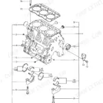 Yanmar 3TNC78L-RKAH (V2), 3TNC78L-RKAH exploded view diagram of the cylinder block, head gasket, and main bearings.