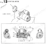 yanmar-3tne68-nbab-industrial-engine-parts-catalog-y00b5780-electrical-parts-27.webp Yanmar 3TNE68-NBAB (B15AY) exploded view diagram of the starting motor and flywheel housing assembly.