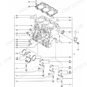 Yanmar 3TNE68-NTB, 3TNE68-TB1, ETB1, TB014, TB016, Y00D6550 exploded view diagram of the engine cylinder block assembly.