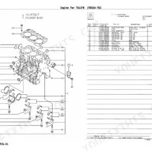 Yanmar 3TNE68-TBZ, TB15FR exploded view of cylinder block assembly with parts list and reference numbers.