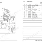 Yanmar 3TNE74-SA, 3TNE74-G1A, 3TNE74-G2A01, 3TNE74C(E)SA, 3TNE74C(E)G1, 3TNE74-SA01, 3TNE74-SA02, 3TNE74-SA03, 3TNE74-SA04, 3TNE74-G1A01, 3TNE74-G1A03, 3TNE74C-G1A01, EG1A01, 3TNE74C-G1A02, EG1A02, 3TNE74C-SA01, G1A02, 3TNE74C-ESA01 cylinder block exploded view and parts list.