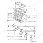 Yanmar 3TNE78A-B1 exploded view of cylinder block, main bearings, and head gasket components.