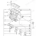 Yanmar 3TNE82A-TB exploded view of cylinder block assembly.