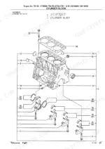 Yanmar 3TNE88-TB, 3TNE88-TB1, 3TNE88-ETB, 3TNE88-ETB1, TB135, TB1, ETB, ETB1, 3TNE88-TB(1), 3TNE88-ETB(1), 3TNE88-(E) TB (1) cylinder block exploded view showing main bearings, bolts, and head gasket.