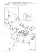 Yanmar 3TNE88-TB, 3TNE88-TB1, 3TNE88-ETB, 3TNE88-ETB1, TB135, TB1, ETB, ETB1, 3TNE88-TB(1), 3TNE88-ETB(1), 3TNE88-(E) TB (1) exploded view of exhaust manifold and silencer assembly.