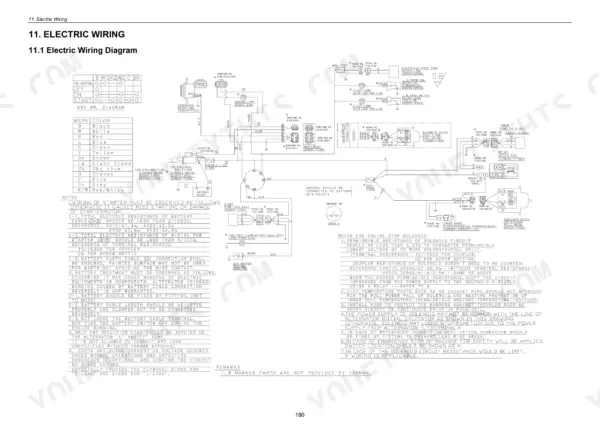 Yanmar 3TNV, 4TNV series electric wiring diagram showing key switch, starter motor, solenoid, and relay connections.