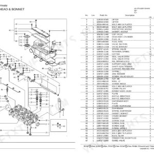 Yanmar 3TNV80F-SPAMM, Trench Roller: Cylinder head and bonnet exploded view diagram and parts list.
