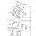Yanmar 3TNV82A-BPTBZ, TB128FR cylinder block exploded view with main bearings.