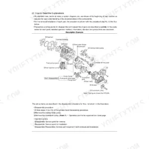 Yanmar 3TNV82A-4TNV106(T) exploded view showing engine disassembly procedures, flywheel, gear case, and pump components.