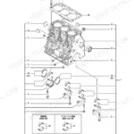 Yanmar 3TNV88-BPTB2, TB235, 3TNV88-BPTB1 exploded view diagram of the engine cylinder block and main bearing components.
