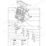 Yanmar 3TNV88-BPTBZ, TB138FR exploded view diagram of the cylinder block, main bearings, and head gasket components.
