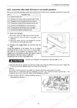 Yanmar 3YM30 initial 50-hour inspection table, fuel tank drainage, and oil filter removal.