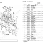 Yanmar 4LH-UT, 4LH-UTZAY, 4LH-UTZ, 4LH-ST, 4LH-STZAY, 4LH-STZ, 0CF10-G29805 cylinder block exploded view and parts list.